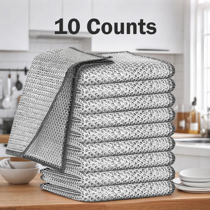 🏡10 Counts Dishwashing Rags, Wet and Dry Use, Multipurpose Non-Scratch Wire Dishcloths for Kitchen Cleaning